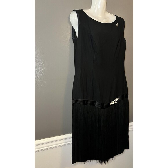 Vintage Flapper Dress Womens Large 20s Gatsby Sleeveless Fringe Beaded Accent - Picture 6 of 11